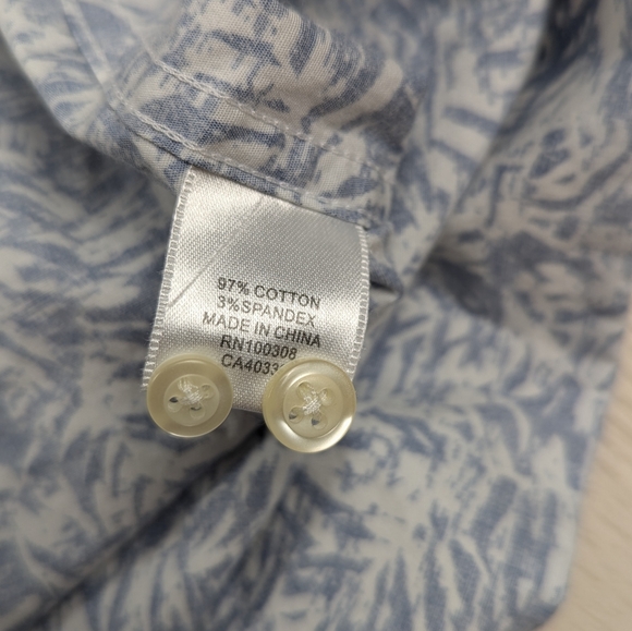 Peter Millar Shirt Mens M Seaside Palm Print Short Sleeve Hawaiian Blue White - Picture 6 of 9